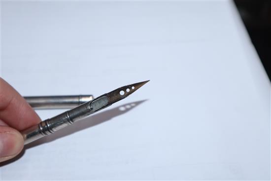 A Dunhill gold-plated fountain pen, 14ct gold nib, a miniature guilloche enamel propelling pencil and eight other items